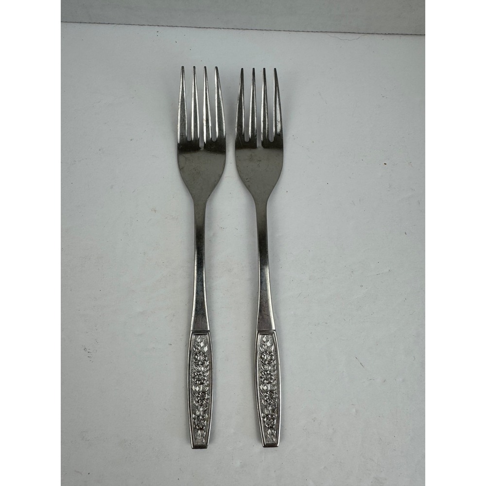 Vintage Customcraft Stainless CUS5 Petal Lane Dinner Forks Lot of 2 Japan MCM